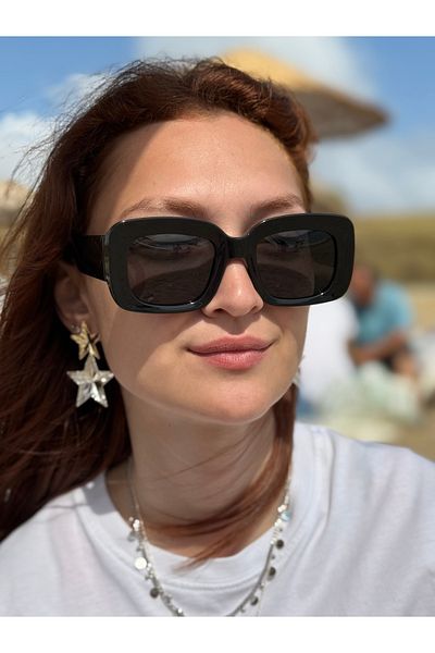 Ferrucci Black Rectangular Framed Black Glass Brand Model Polarized Women's Sunglasses