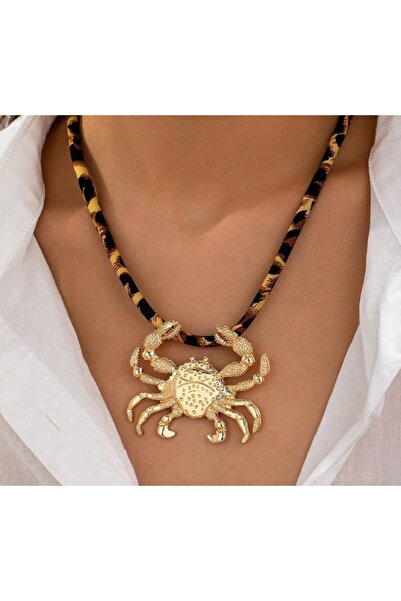 QERMA Yengeç Figürlü Gold Kolye Yengeçli İpli Kolye Yengeç Kolye Yılbaşı Yeni...