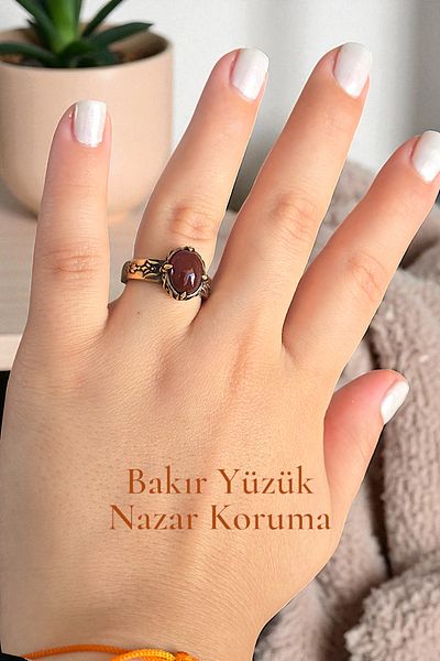 NBS Beautiful Naturel Stones Pure Copper Ring Adjustable Agate (Evil Eye Protection) (Gift, Daily, Special Occasions)