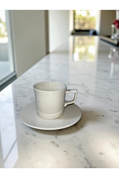 Decoliva Home & Living Set of 2 White Ceramic Coffee Cups and Saucers - Modern & Stylish Design