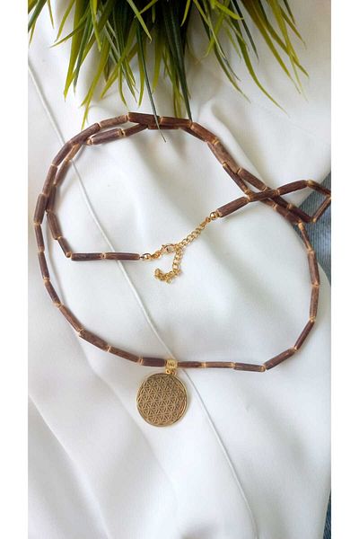 ZeynDesign Wooden Beaded Flower of Life Ethnic Necklace