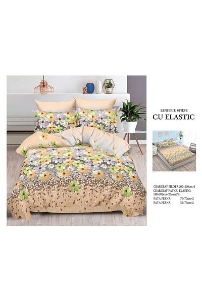CHIRASO FINE Cotton Bedding Set, ELASTIC Sheet 180x200+25cm, Duvet Cover 200x230cm 4 Pillowcases