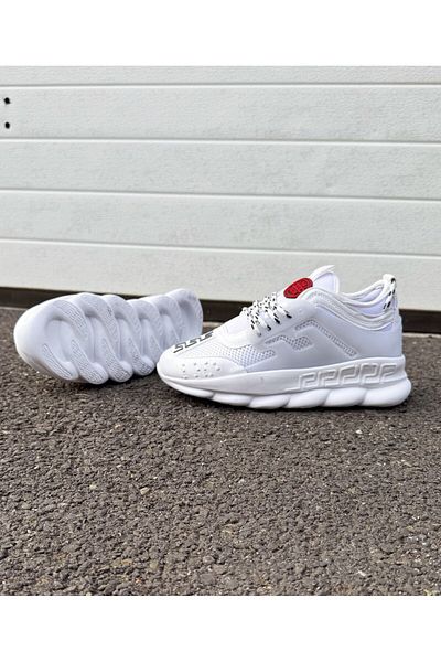 EXCLUSIVE STYLE Adidasi din piele ecologica albi - CHAIN