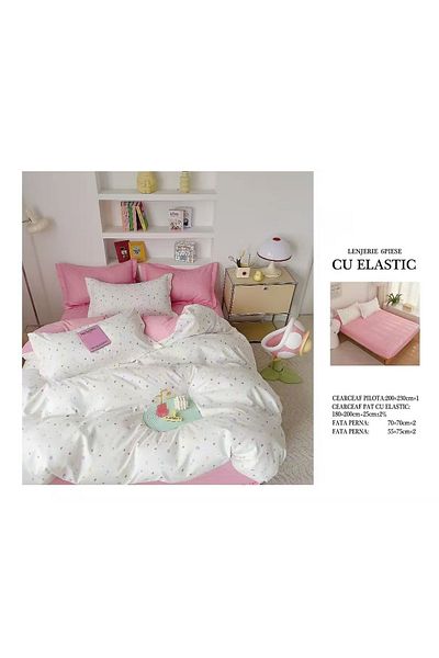 CHIRASO FINE Cotton Bedding Set, ELASTIC Sheet 180x200+25cm, Duvet Cover 200x230cm 4 Pillowcases