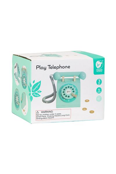 Classic World Telefon fix din lemn pentru copii, Classic World, 3 ani+