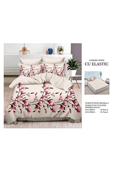CHIRASO FINE Cotton Bedding Set, ELASTIC Sheet 180x200+25cm, Duvet Cover 200x230cm 4 Pillowcases