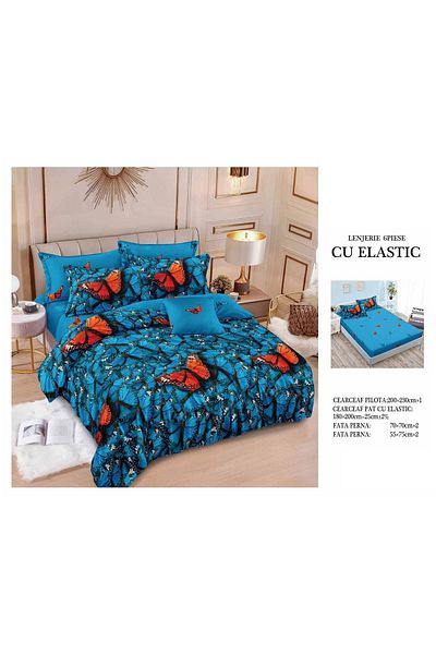 CHIRASO FINE Cotton Bedding Set, ELASTIC Sheet 180x200+25cm, Duvet Cover 200x230cm 4 Pillowcases