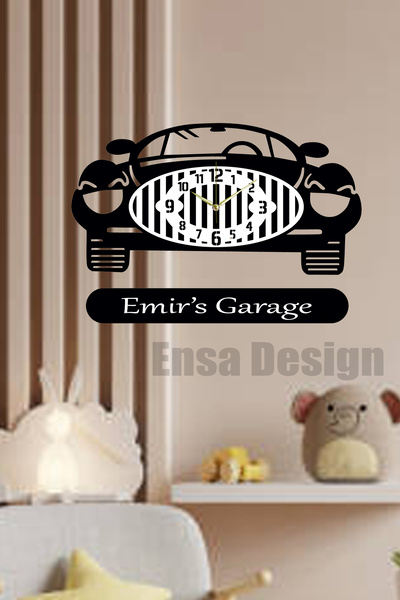 Ensa Design Kişiye Özel Araba Modelli Saat, Çocuk Odası Saati, İsimli Çocuk O...