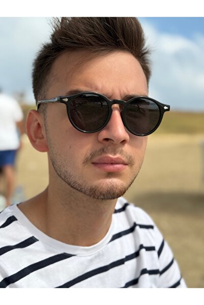 Ferrucci Black Framed Black Glass Brand Model Round Polarized Unisex Sunglasses