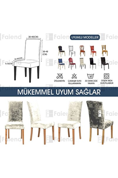 Evimora Home Kadife Sandalye Kılıfı 6'lı – Esnek, Leke Tutmaz, Yıkanabilir Sandalye Örtüsü