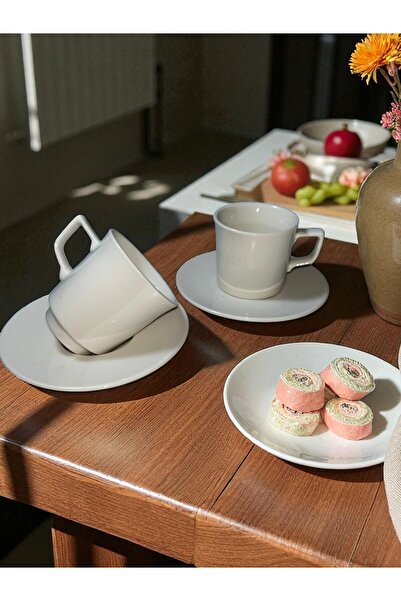 Decoliva Home & Living Set of 2 White Ceramic Coffee Cups and Saucers - Modern & Stylish Design