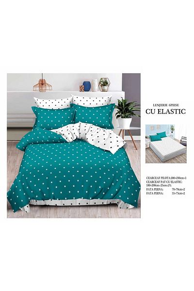 CHIRASO FINE Cotton Bedding Set, ELASTIC Sheet 180x200+25cm, Duvet Cover 200x230cm 4 Pillowcases