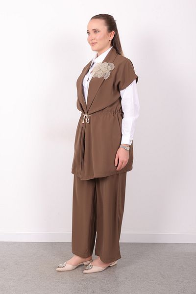 Linvey Women's Linda Crepe Fabric Stylish Comfortable Fit Three-Piece Suit Shirt Vest Pants