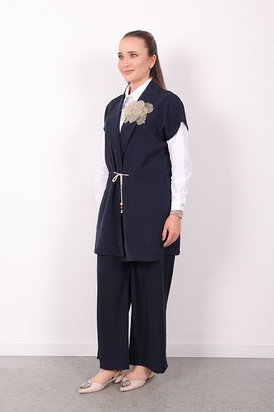 Linvey Women's Linda Crepe Fabric Stylish Comfortable Fit Three-Piece Suit Shirt Vest Pants