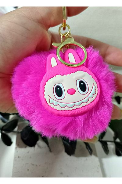 mos&more Fuchsia Labubu Pompom Bag Ornament Accessory Keychain, Car Ornament, Bag Charm