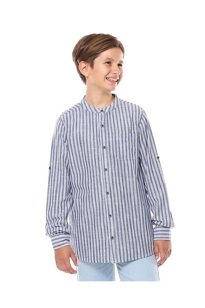 R&B قميص أزرق للأولاد من عمر 8 إلى 16 سنة