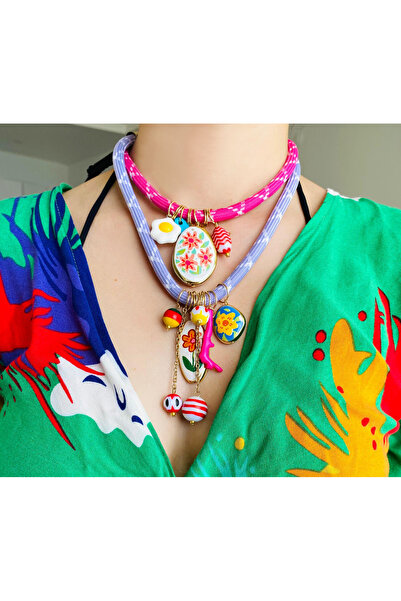 milayk Lila Pembe İkili Charm Kolye