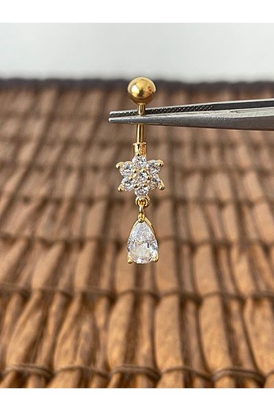 Rupen Kraft 316 L Surgical Steel Anti Allergic Flower Drop Cut Zircon Stone Navel Piercing
