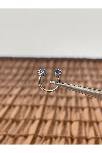 Rupen Kraft 316 L Surgical Steel Anti Allergic Navy Blue Natural Stone Veil Model Ring Piercing 10mm X 1.2mm