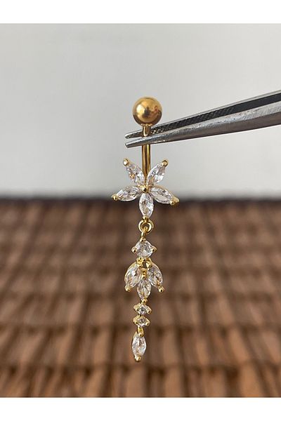 Rupen Kraft 316 L Surgical Steel Anti Allergic Marquise Cut Zircon Shiny Stone Dangle Belly Piercing,