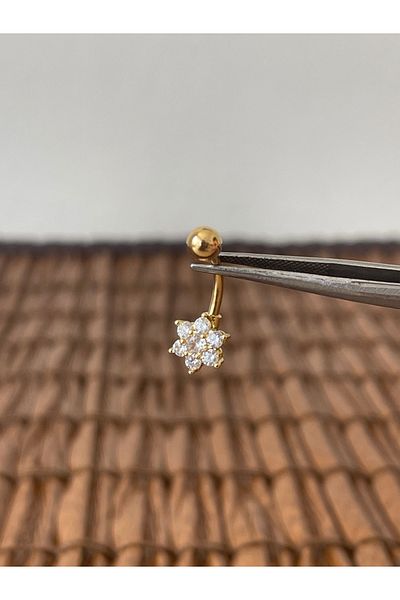 Rupen Kraft 316 L Surgical Steel Anti Allergic Flower Model Zircon Stone Navel Piercing
