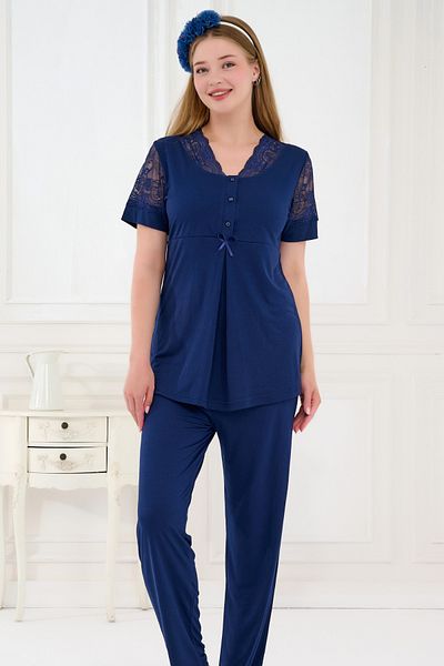 Emose 3-Piece Maternity Pajama Set with Lace and Morning Dress