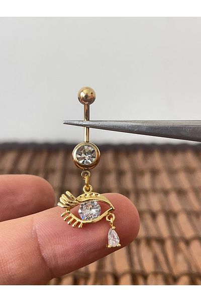 Rupen Kraft 316 L Surgical Steel Anti Allergic Eye Detailed Zircon Shiny Stone Dangle Navel Piercing