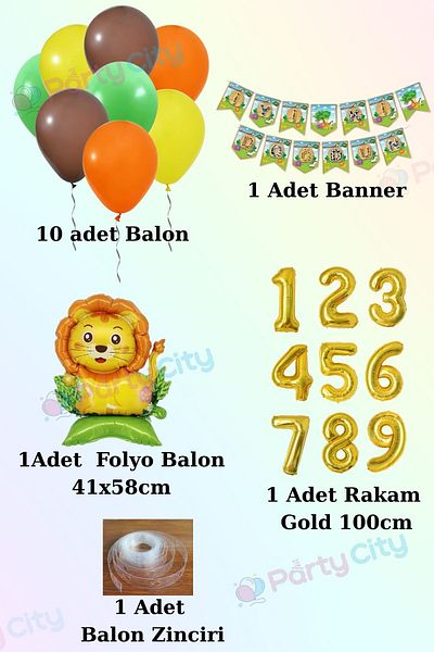 Party City Σετ στολίδια για πάρτι γενεθλίων με θέμα το Safari Age 8 |   Balloon Banner Lion Foil Αριθμός 100εκ