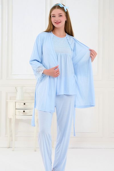 Emose Set de pijamale de maternitate pentru 3 piese cu rochie de dantelă