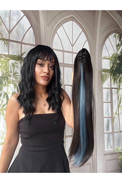 Suzan Peruk Mavi ışıltılı Kahverengi Mandallı Tokalı AT kuyruğu Postiş