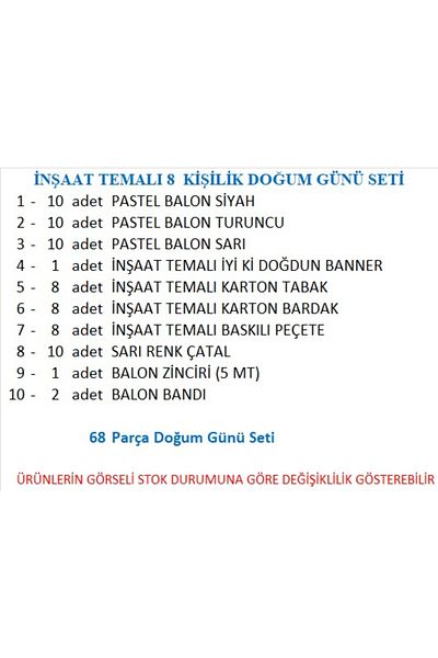 ZENVİVA Construction Themed Birthday Set for 8 People