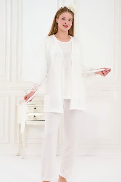 Emose 3-Piece Maternity Pajama Set with Lace and Morning Dress