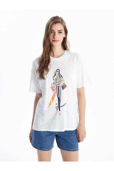 LC Waikiki Γυναικείο μπλουζάκι με κοντό μανίκι με στάμπα Crew Neck (S4)