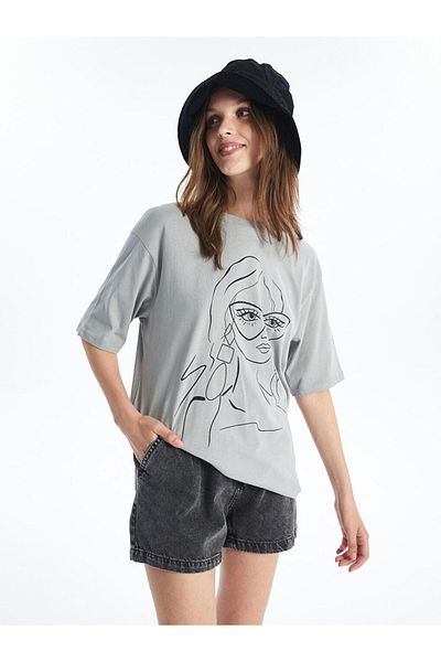 LC Waikiki Crew Neck Printed Short Sleeve Oversize Women's T-Shirt (S4)