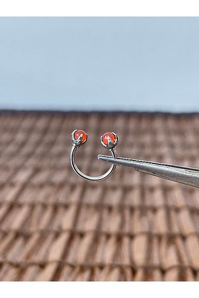 Rupen Kraft 316 L Surgical Steel Anti Allergic Orange Natural Stone Veil Model Ring Piercing 10mm X 1.2mm