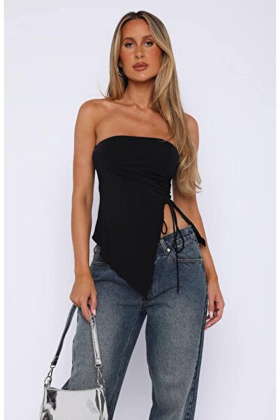 landoffashiontr بلوزة قصيرة بدون حمالات من الجانبين