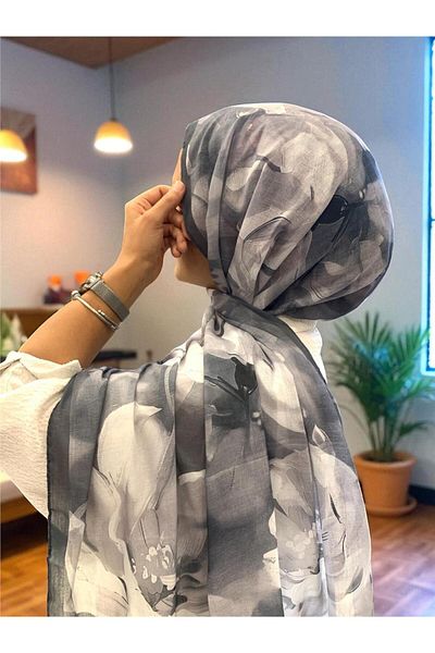 Baştacı Soft Flower 0348 Dark Gray Shawl