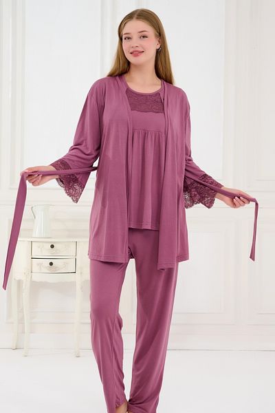Emose 3-Piece Maternity Pajama Set with Lace and Morning Dress