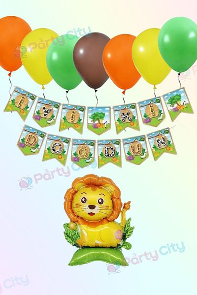Party City Safari Themed Birthday Party Decorations Set |   Balloon Banner Lion Foil Number 100cm