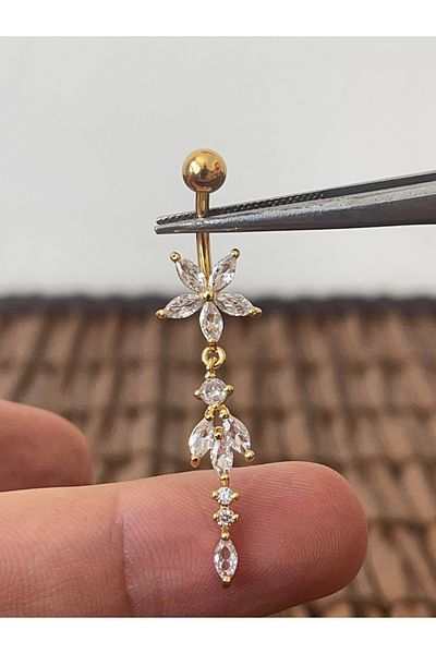 Rupen Kraft 316 L Surgical Steel Anti Allergic Marquise Cut Zircon Shiny Stone Dangle Belly Piercing,