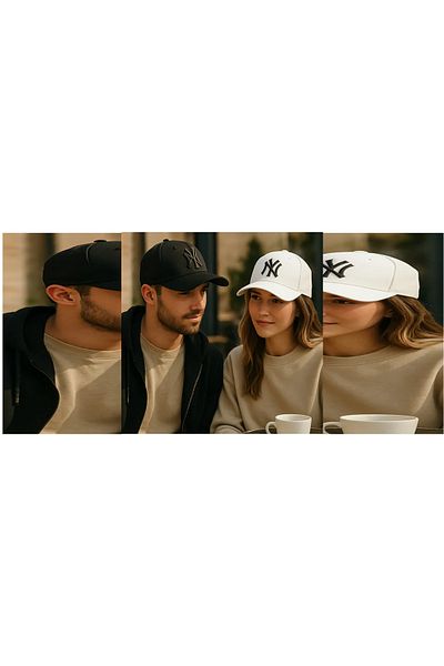 Asix Unisex Black White Ny New York Hat 2-Pack with Velcro Back