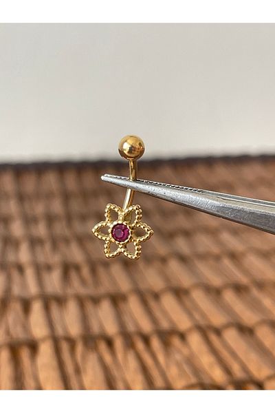 Rupen Kraft 316 L Surgical Steel Anti Allergic Flower Model Claret Red Stone Navel Piercing