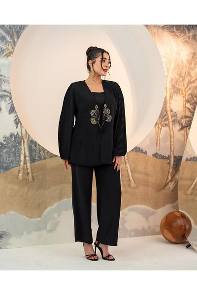 YAFA CLOTHING & ACCESSORIES Pleated Jacket Trousers Double Suit Black