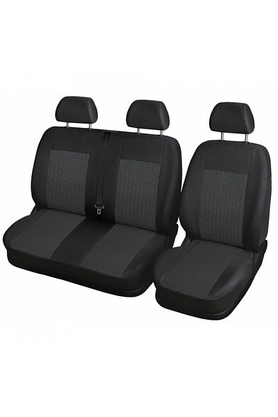 DELUXETUNING Set huse auto pentru scaune compatibile VW Transporter T5 2004-2014 2+1 locuri, material textil negr