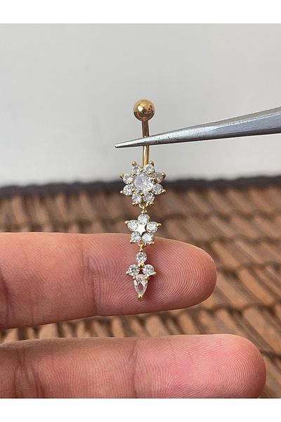 Rupen Kraft 316 L Surgical Steel Anti Allergic Diamond Flower Model Belly Button Piercing with Shiny Stone