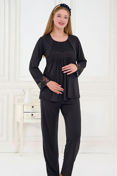 Emose 3-Piece Maternity Pajama Set with Lace and Morning Dress