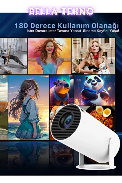 HALL BREATHE Taşınabilir Android Projektör, Kablosuz Bağlantı, Dahili Ses, Yü...