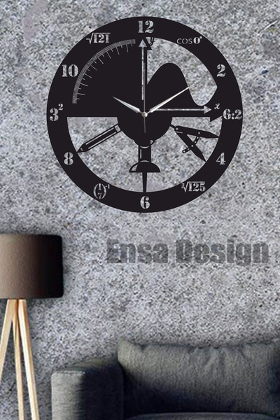 Ensa Design Matematik Saat , Ahşap Matematik dekorlu saat 40x40