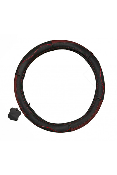 DELUXETUNING Husa volan piele ecologica negru cu rosu, diam. 38 cm