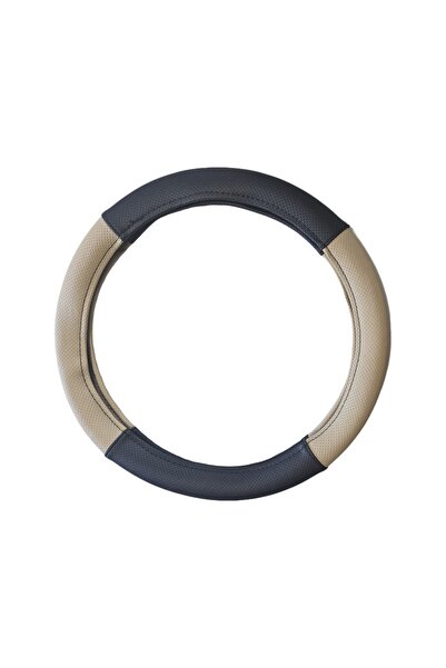 DELUXETUNING Husa volan imitatie piele perforata negru cu crem diam. 38 cm